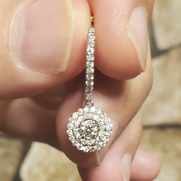 14K WHITE GOLD DIAMOND EARRINGS. - Picture 6 of 14